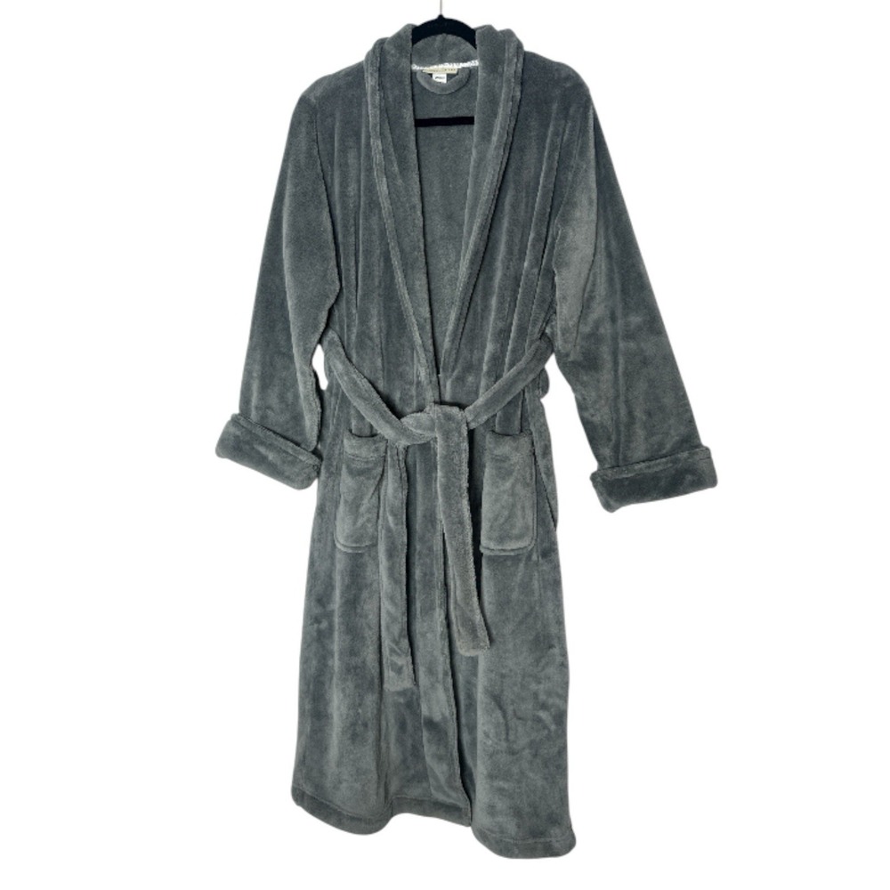 Pottery Barn Robe‎ Women's Large Gray Pockets Cozy Belt